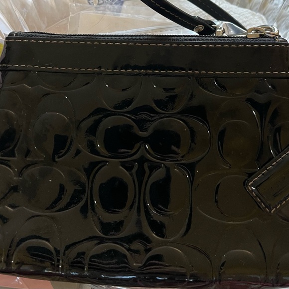 Coach Glossy Black Embossed Wristlet - Picture 2 of 9